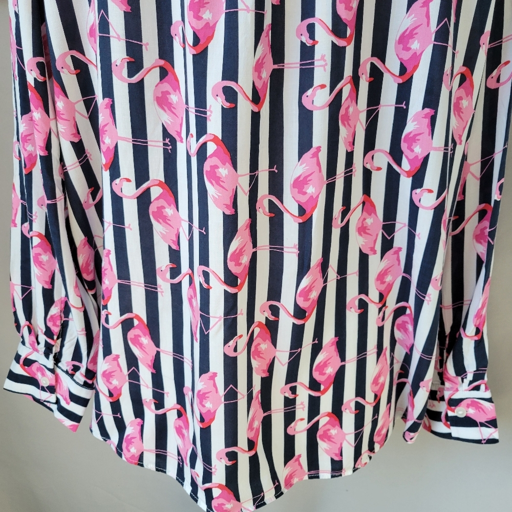 Milano Italy Flamingo Novelty Print Stripe Button Up Shirt 42 or L - Picture 11 of 14